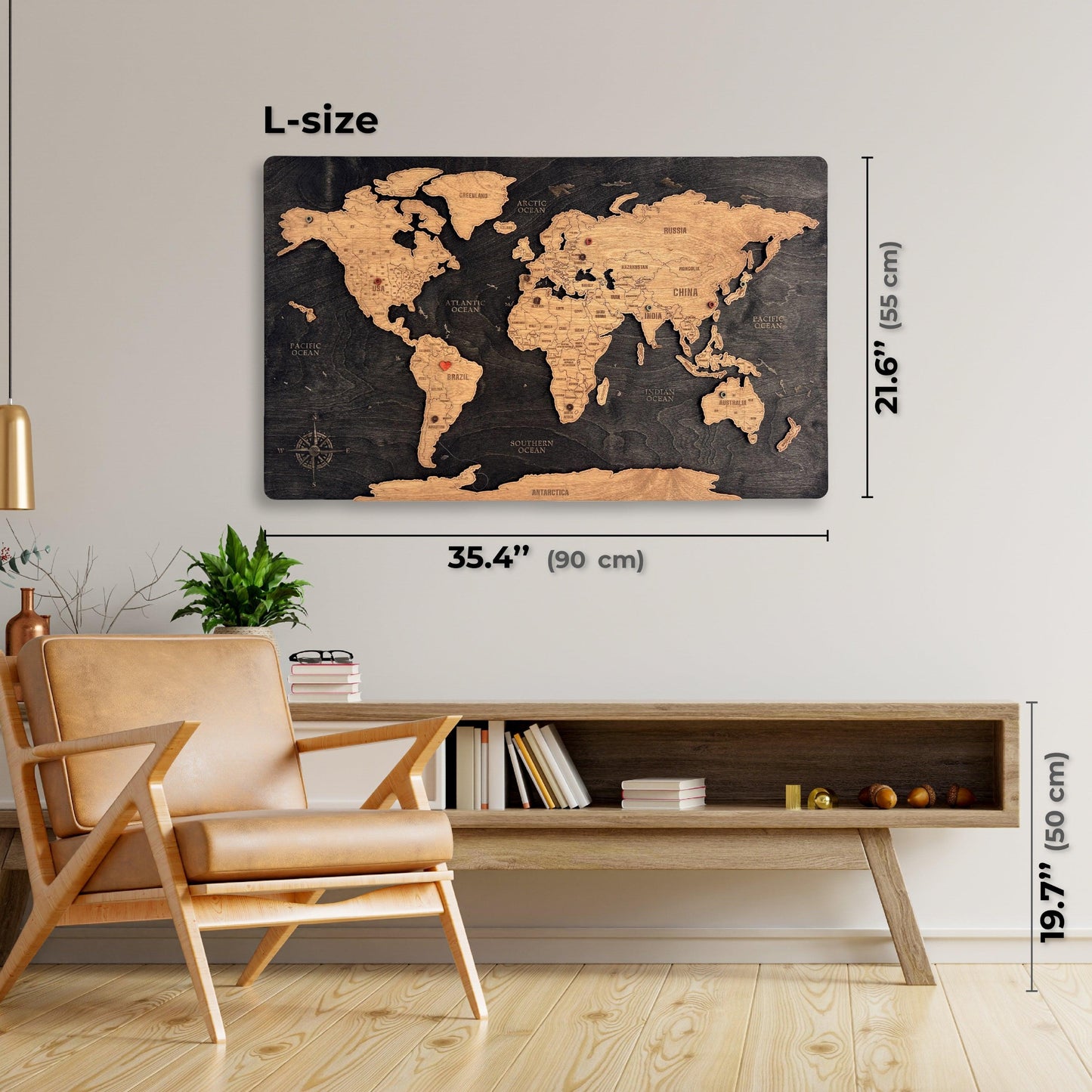 Wood World Travel Map – Bleached Blue Wooden Wall Art - MyWanderMap