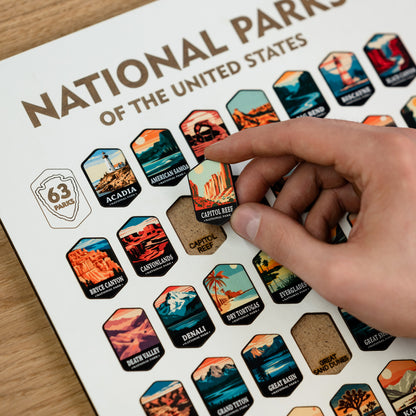 National Parks Tracker Board with Illustrated Tokens – White