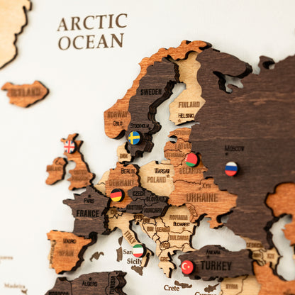 3D Wooden World Map - White