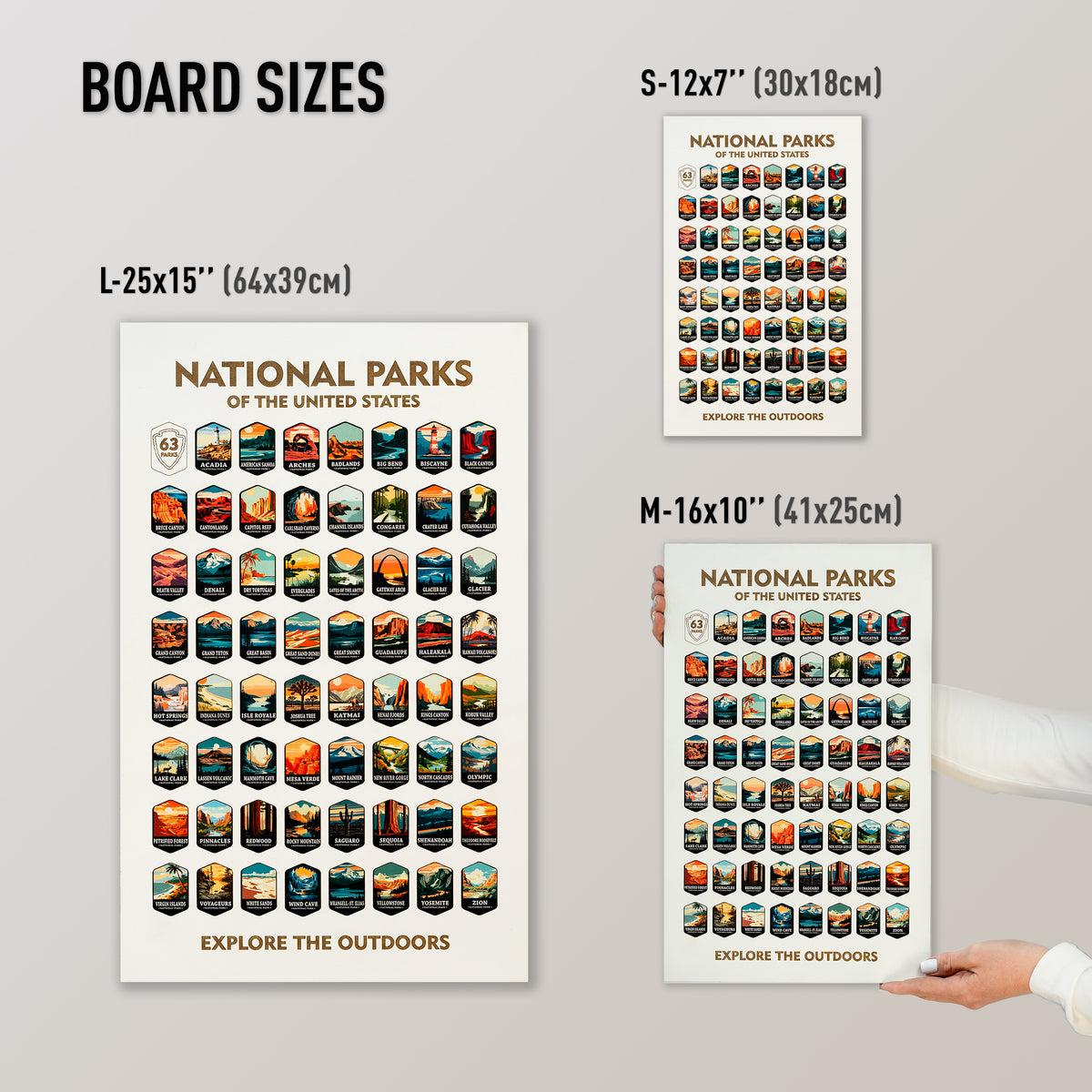 National Parks Tracker Board with Illustrated Tokens – White