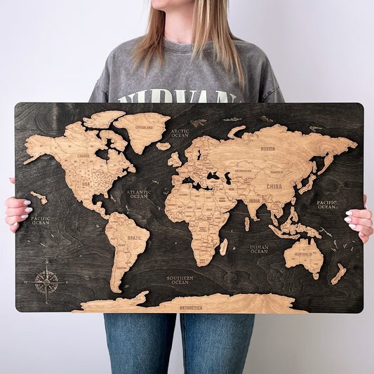 Wood World Travel Map (Black matte)